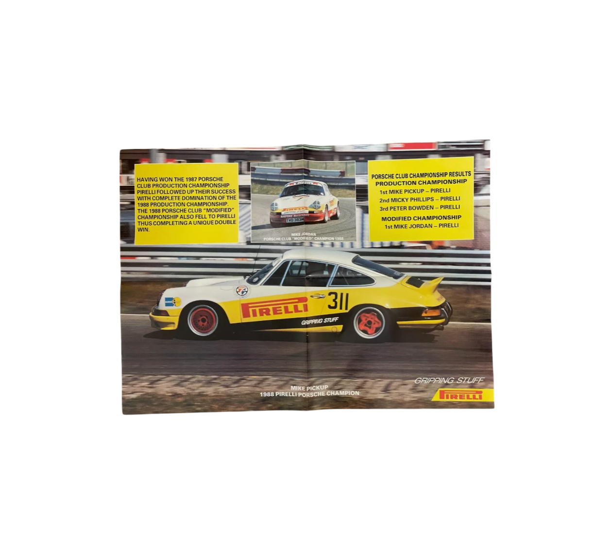 1988 Porsche Pirelli Fold out promotional car Poster